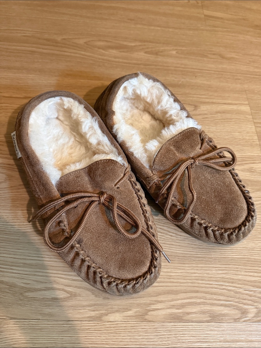 BearPaw Men’s Moccasin Slippers in Brown with Cream Lining